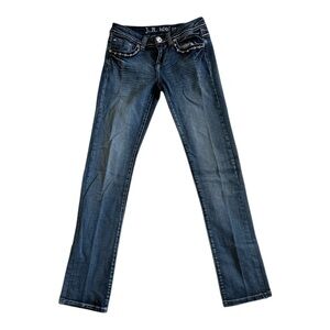 LA Idol Jeans Size 7 Blue Bootcut Bling Low Rise Whiskered Denim Pants 26” W